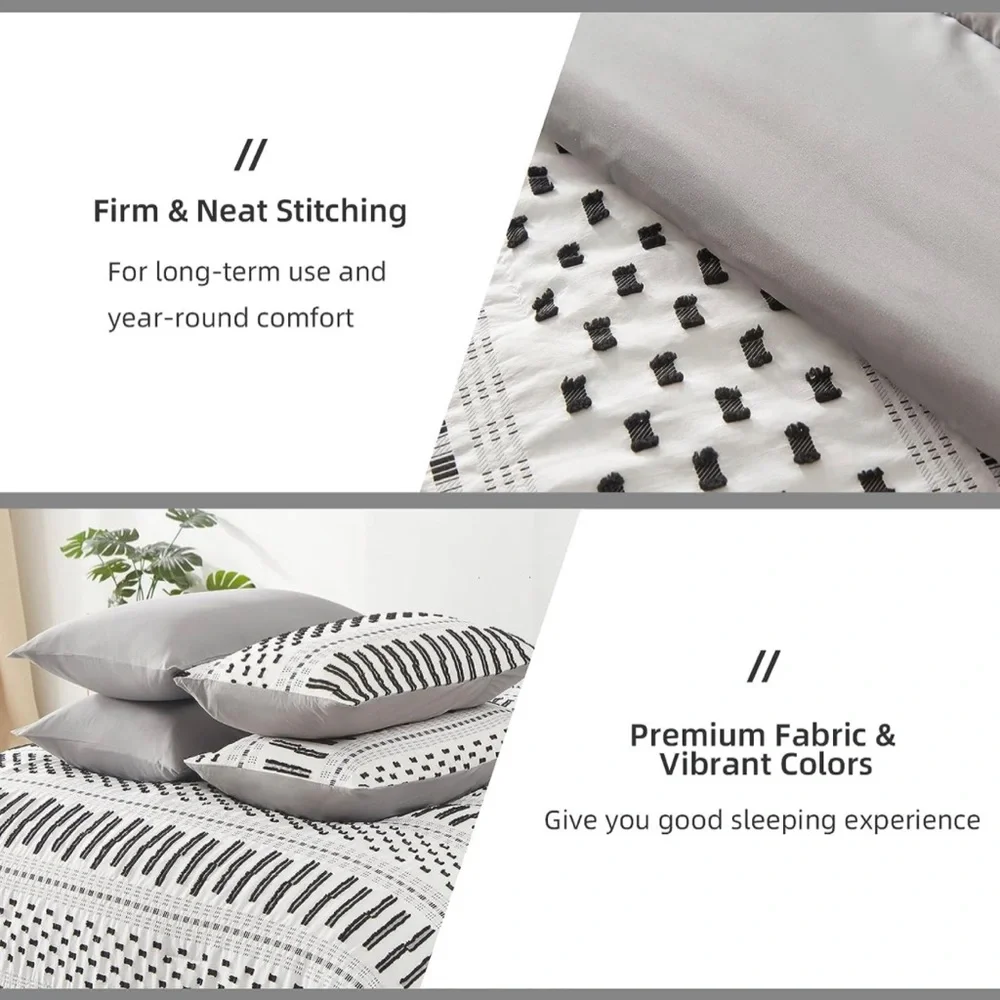 Boho Duvet Set King 3 Piece Black & White Duvet, 2 Pillowcases 104''x90'' - Picture 5 of 5